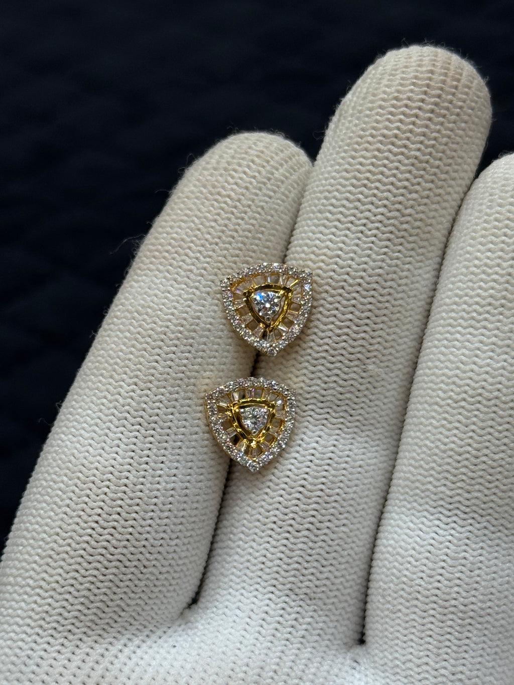 Everyday Wear 22KT Gold CZ Stud Earrings Triangle Shape Minimal Earring