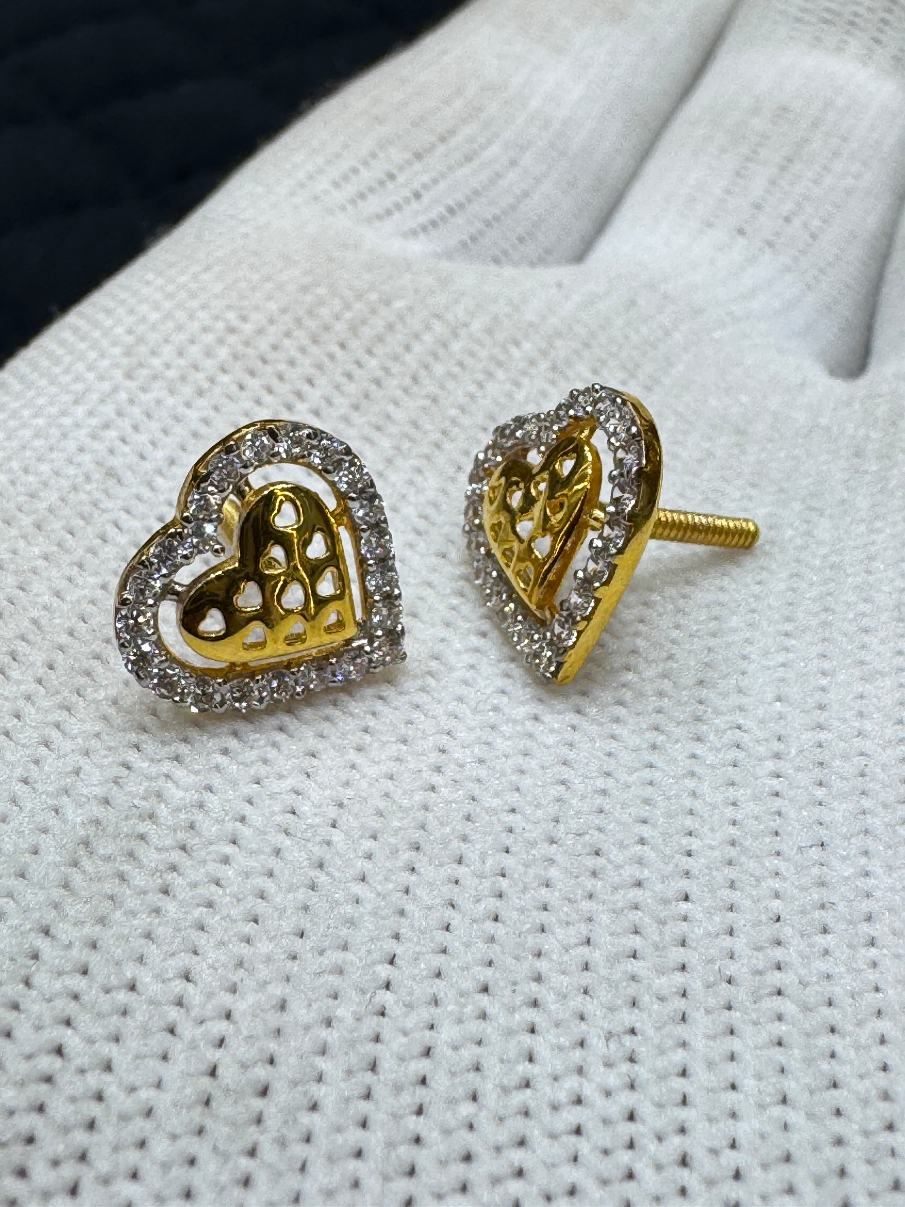 Luxury 22KT Gold CZ Stud Earrings Heart Shape Stud Perfect Gift