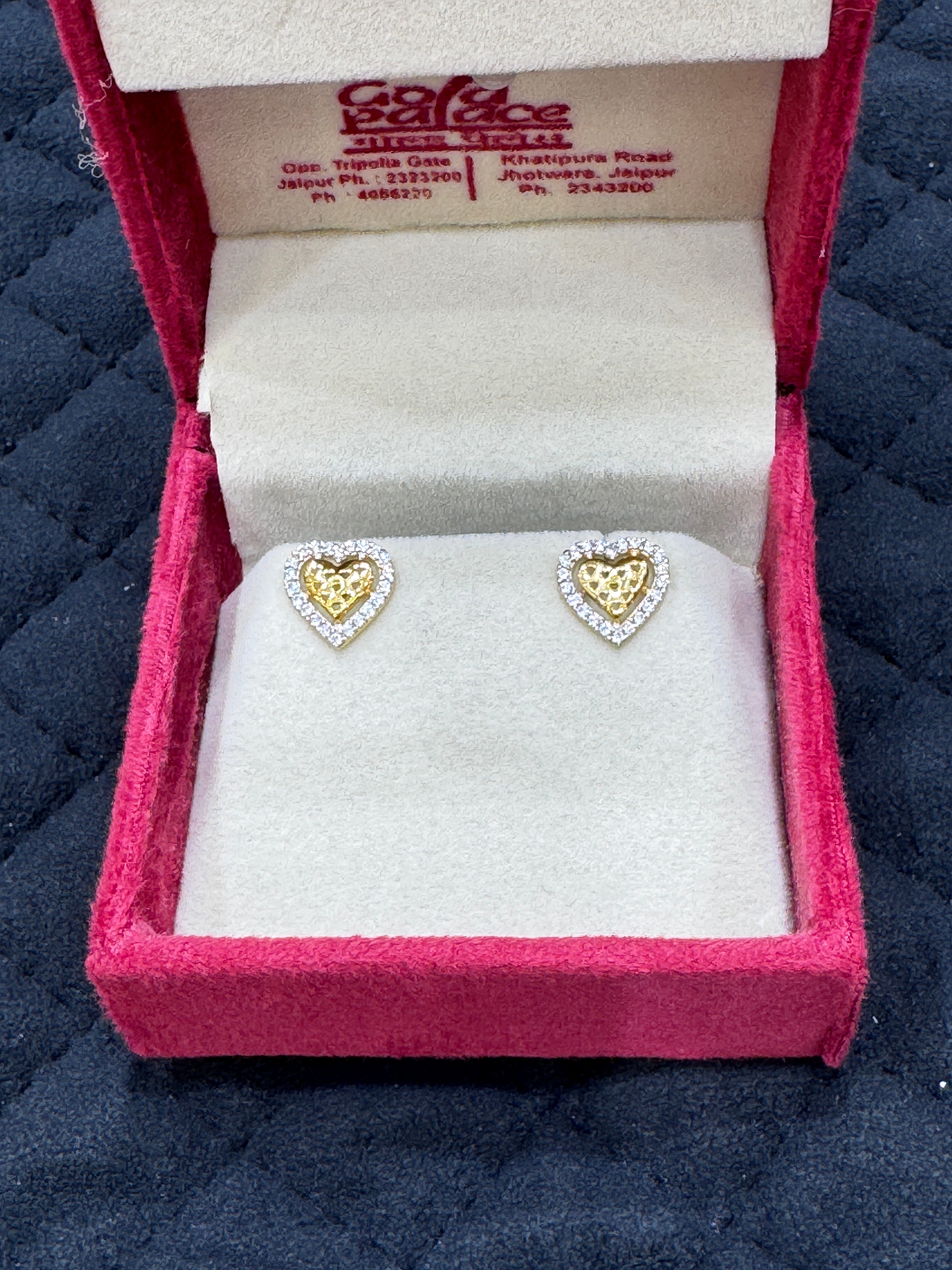 Luxury 22KT Gold CZ Stud Earrings Heart Shape Stud Perfect Gift