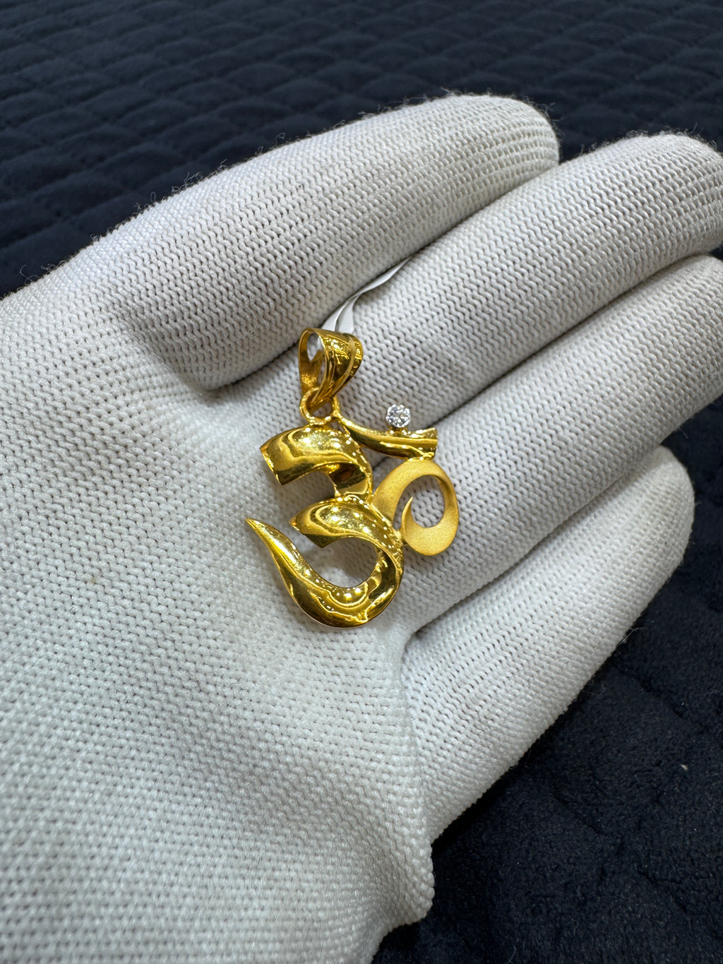 Om 22kt Hallmark Gold Pendant with Round Brilliant Cubic Zirconia & Rhodium Finish