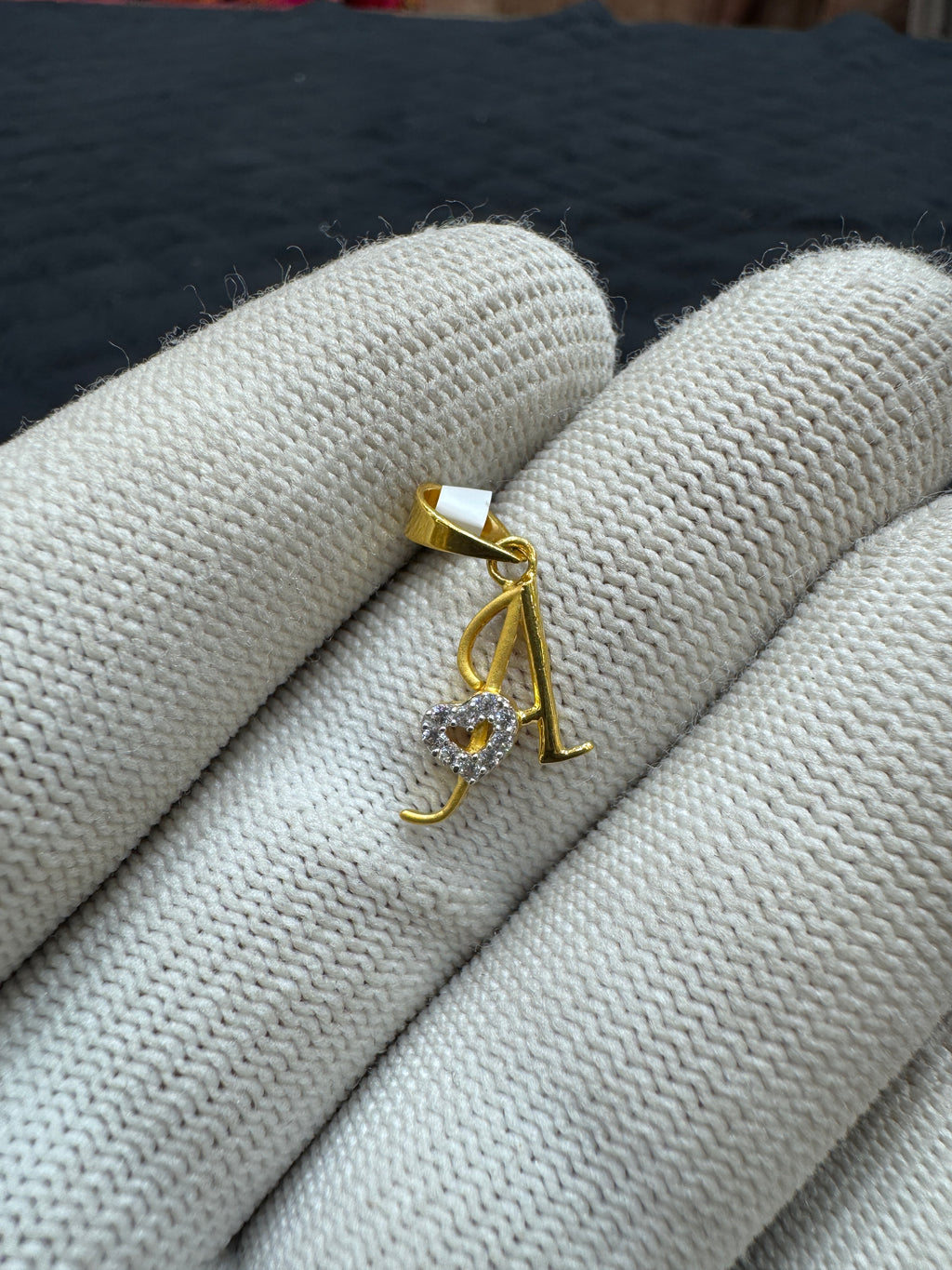 Personalized Letter Pendant in 22kt Gold with CZ Stones Gift for Birthday