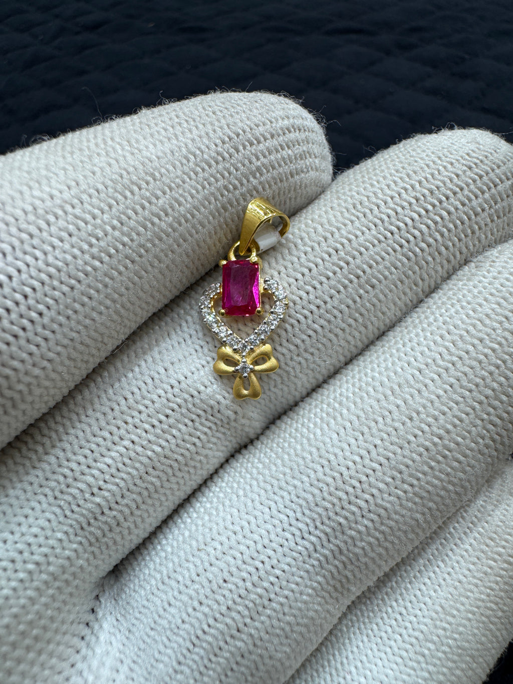 22KT Hallmark Gold Pendant with Cubic Zirconia Stone & Rhodium Detailing – Designer Gold Jewellery