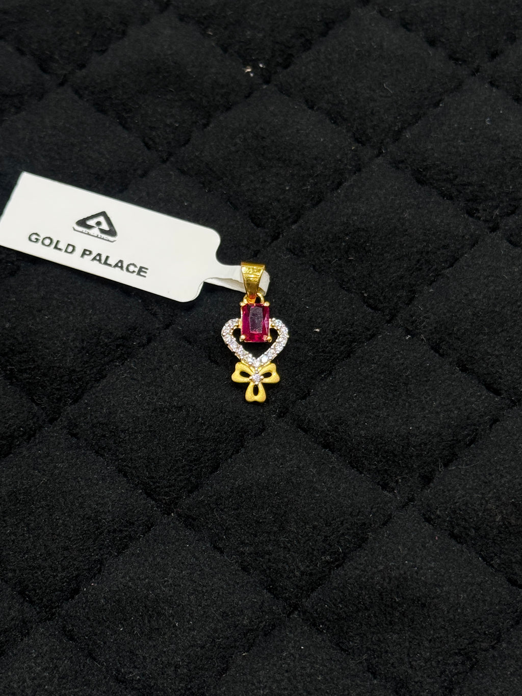 22KT Hallmark Gold Pendant with Cubic Zirconia Stone & Rhodium Detailing – Designer Gold Jewellery