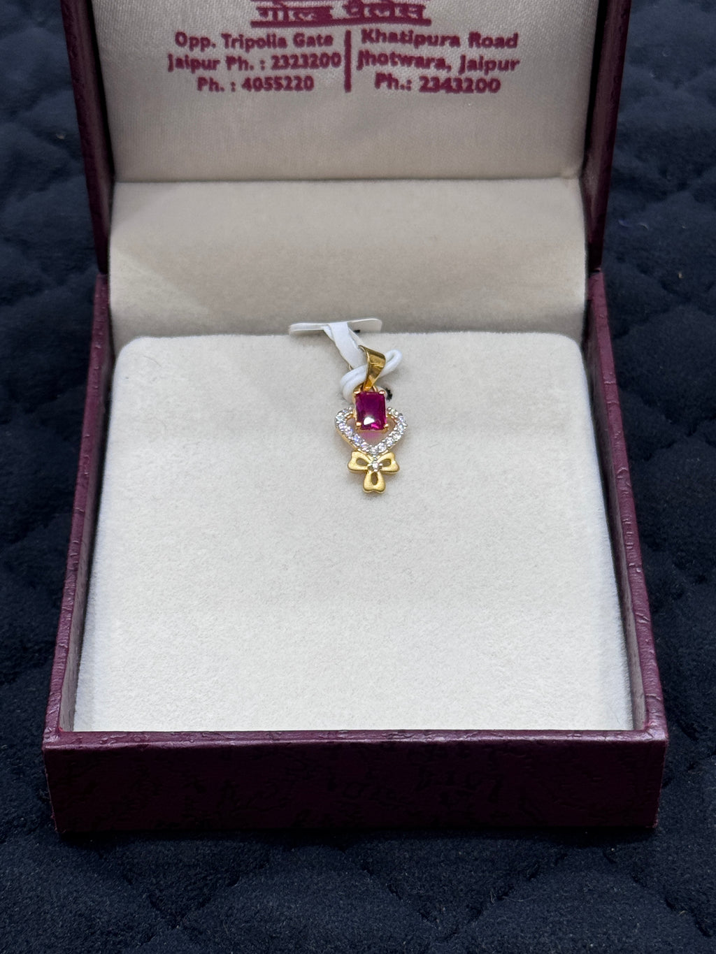 22KT Hallmark Gold Pendant with Cubic Zirconia Stone & Rhodium Detailing – Designer Gold Jewellery