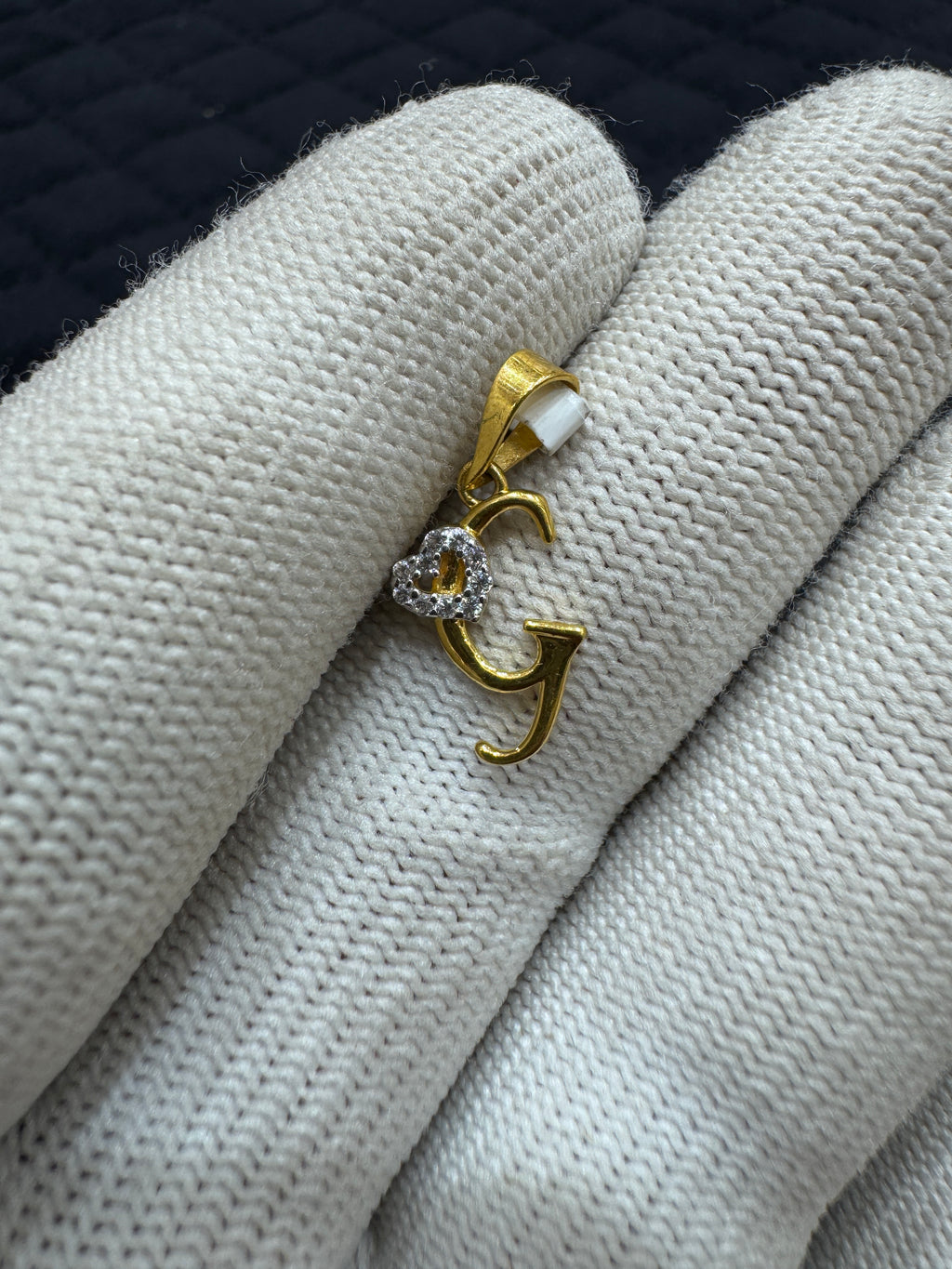 22KT Gold G Initial Pendant with Cubic Zirconia & Rhodium Polish – Alphabet Pendant for Women