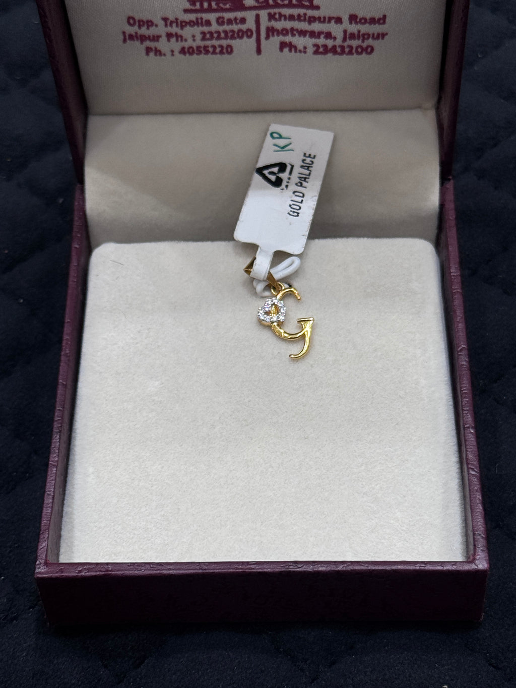 22KT Gold G Initial Pendant with Cubic Zirconia & Rhodium Polish – Alphabet Pendant for Women