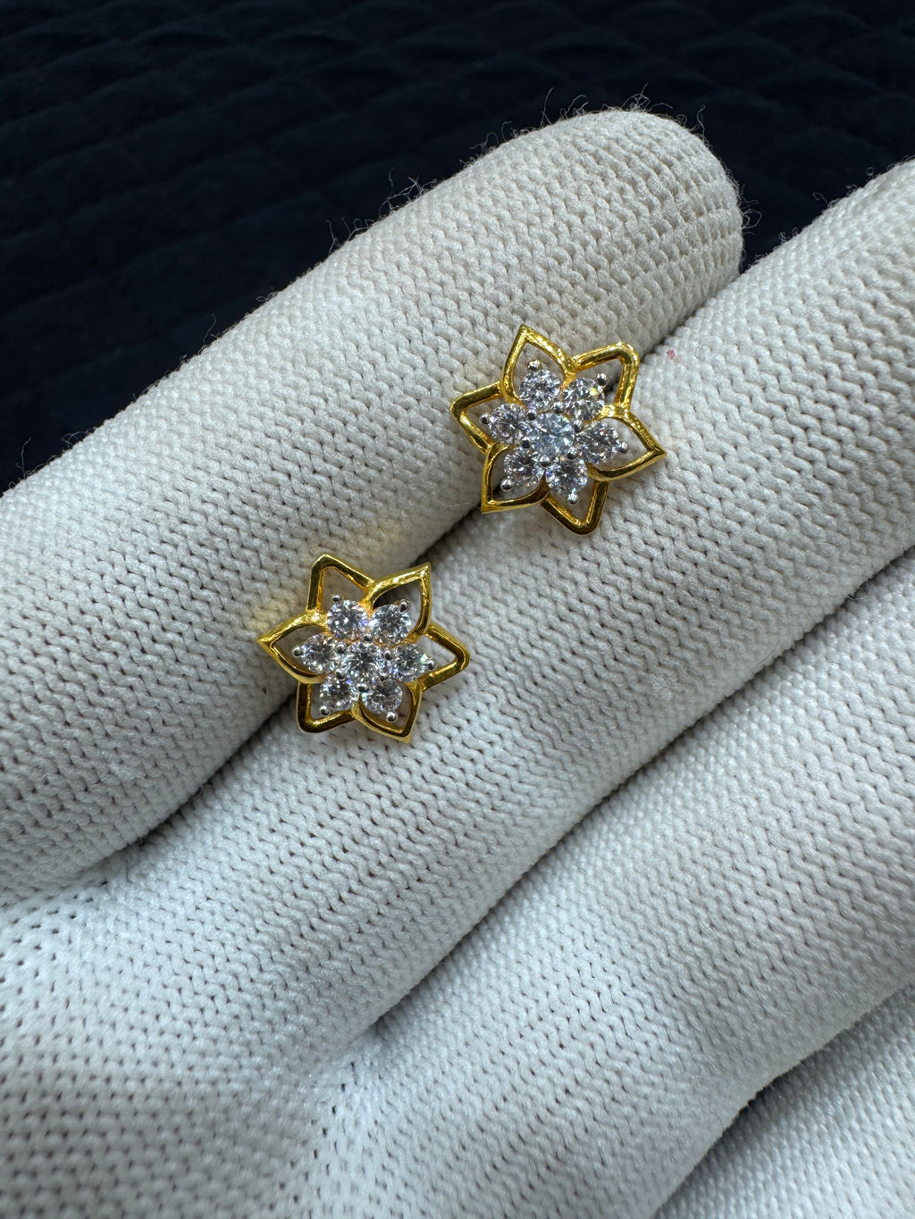 Designer 22KT Gold Studs with Premium Cubic Zirconia Star Shape Stud