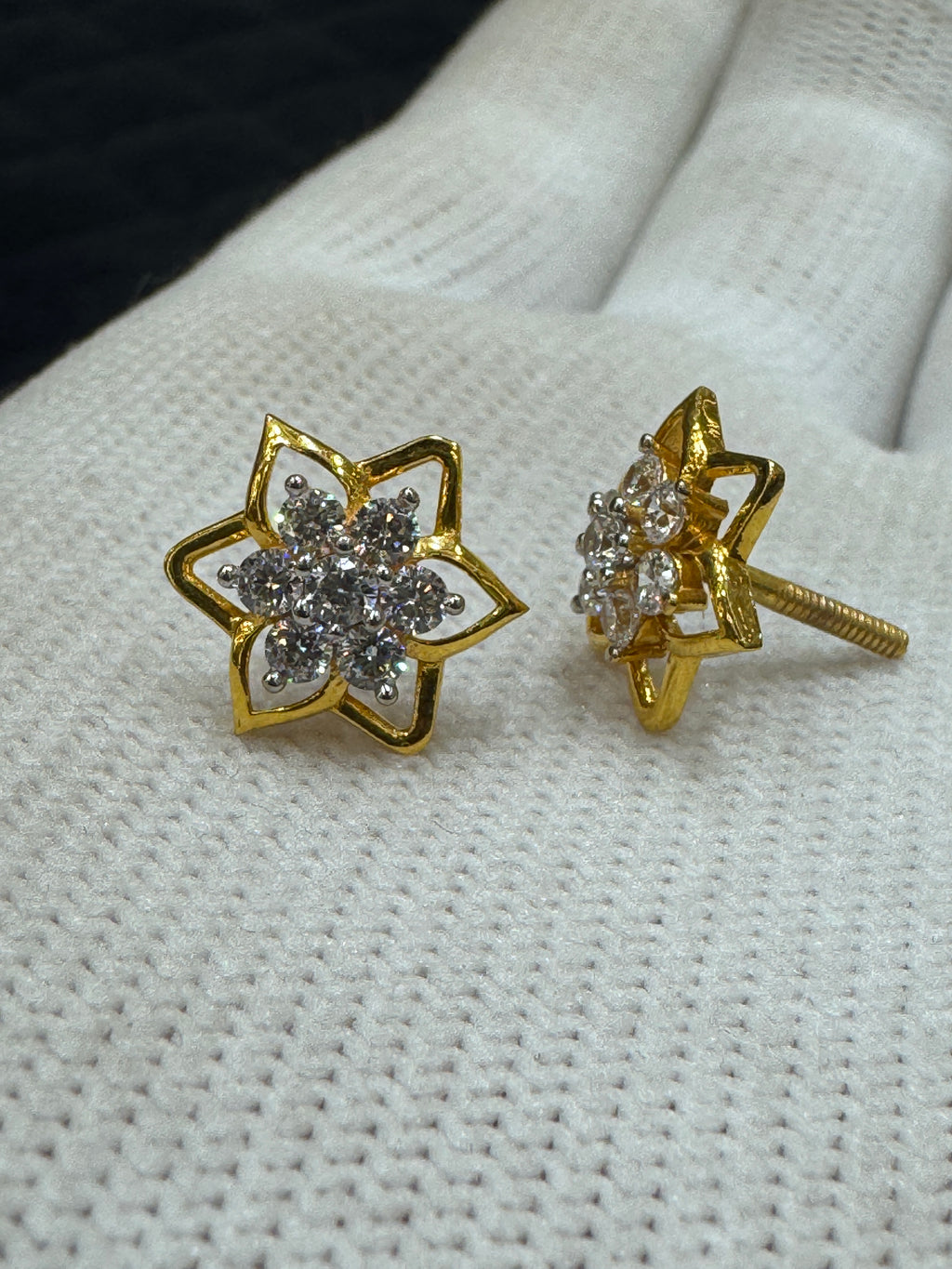 Designer 22KT Gold Studs with Premium Cubic Zirconia Star Shape Stud