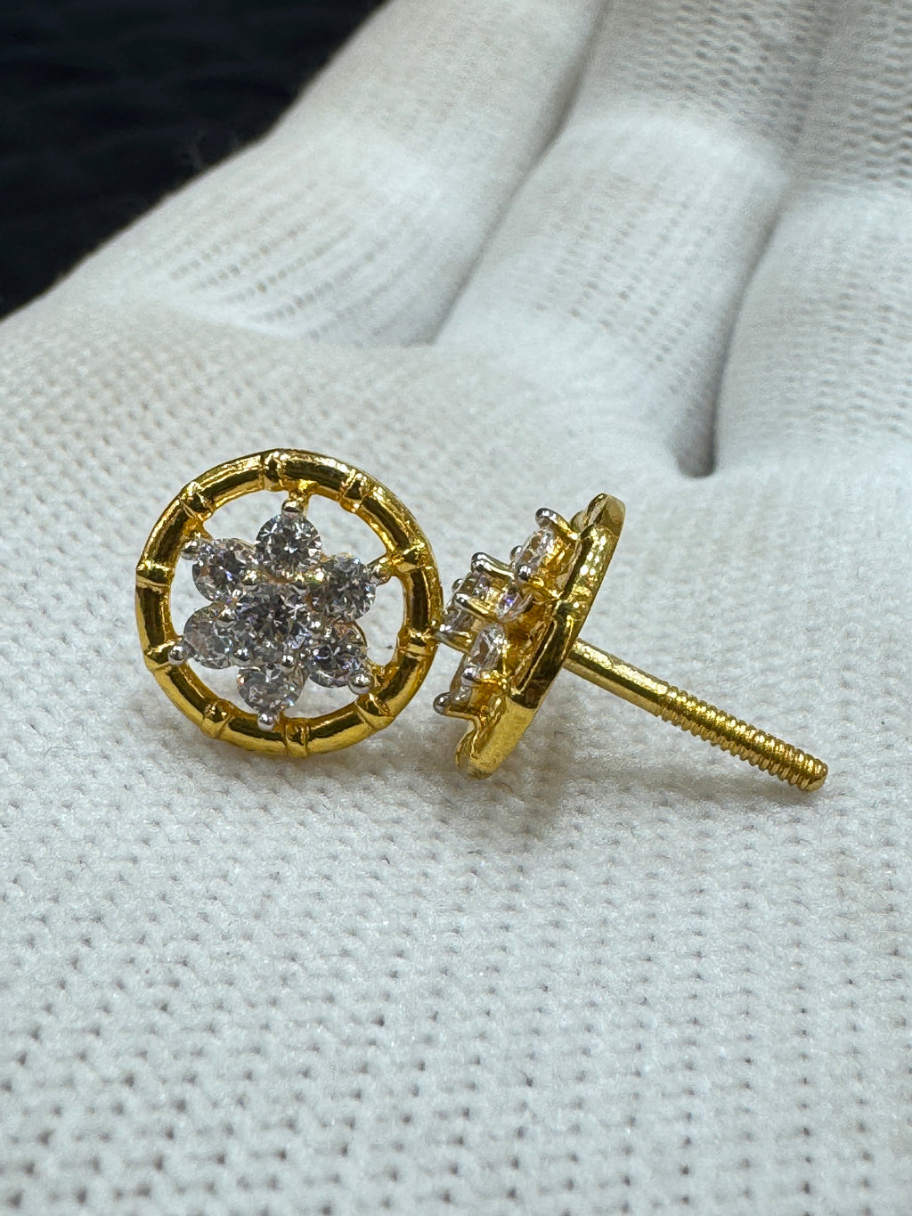 22KT Gold CZ Stud Earrings with Dazzling Shine Minimalist Earrings