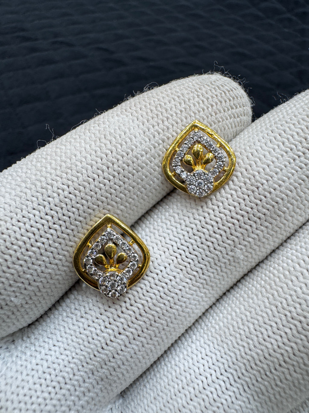 22KT Gold Cubic Zirconia Stud Earrings Modern Minimalist Earrings Gift for Her