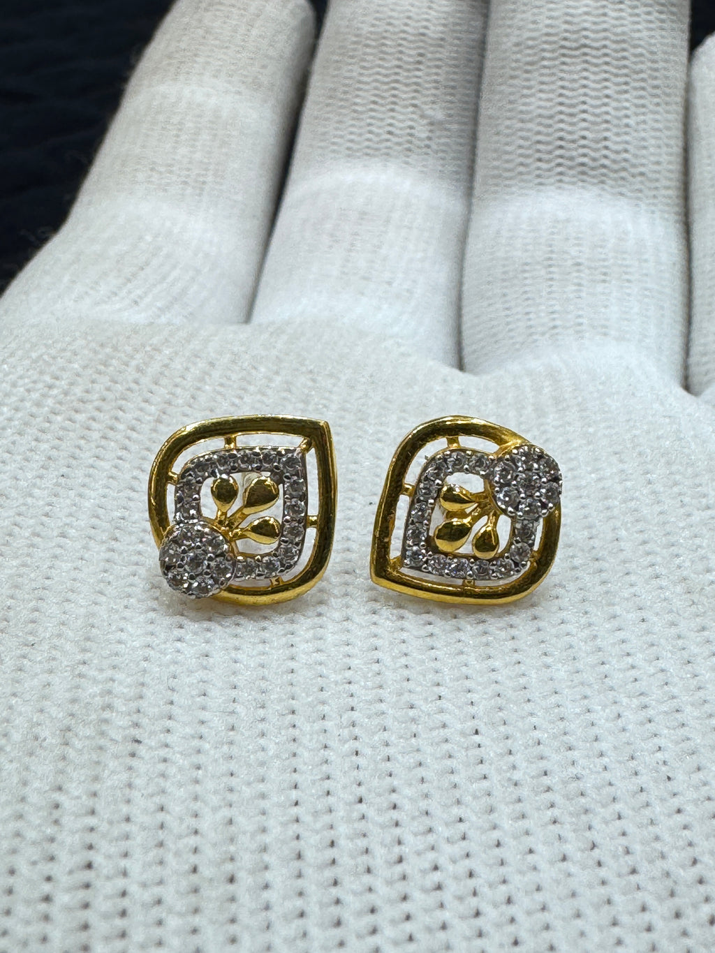 22KT Gold Cubic Zirconia Stud Earrings Modern Minimalist Earrings Gift for Her