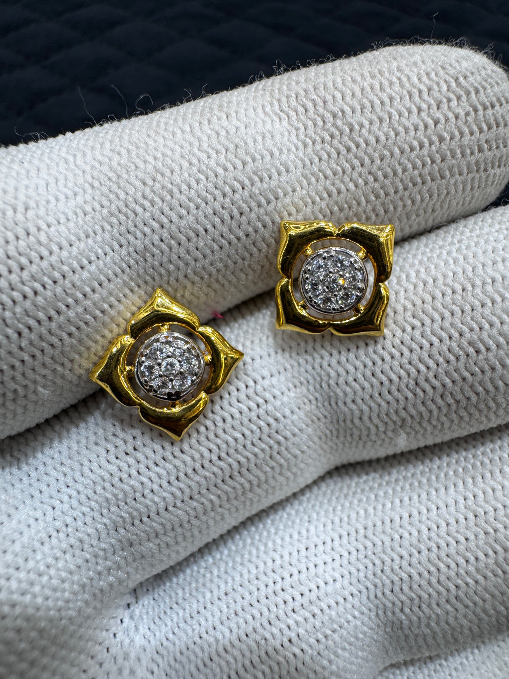 22KT Gold Cubic Zirconia Stud Earrings with Radiant Sparkle | Elegant Minimalist Jewelry