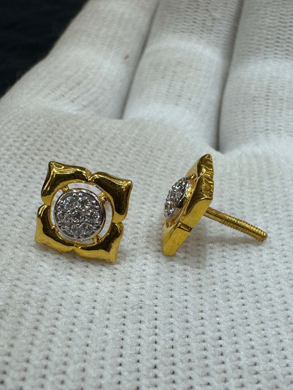 22KT Gold Cubic Zirconia Stud Earrings with Radiant Sparkle | Elegant Minimalist Jewelry