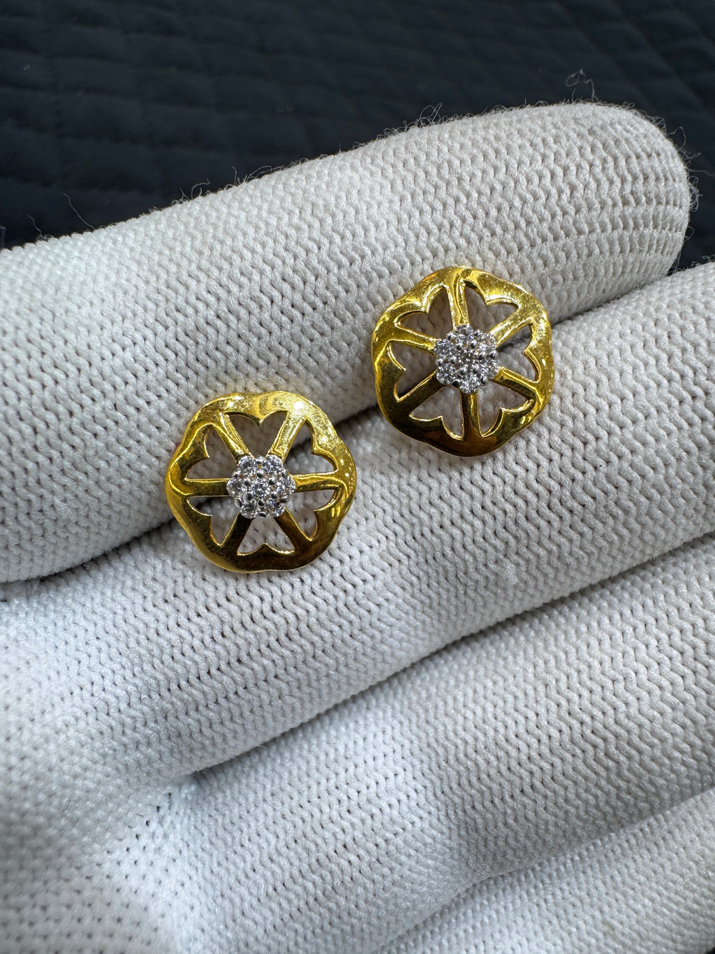 22KT Gold Cubic Zirconia Stud Earrings with High-Polish Sparkle | Modern Minimalist Style