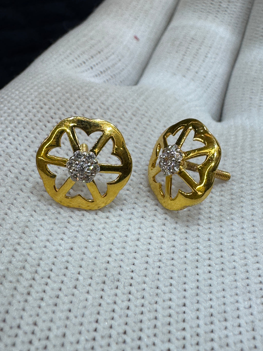 22KT Gold Cubic Zirconia Stud Earrings with High-Polish Sparkle | Modern Minimalist Style