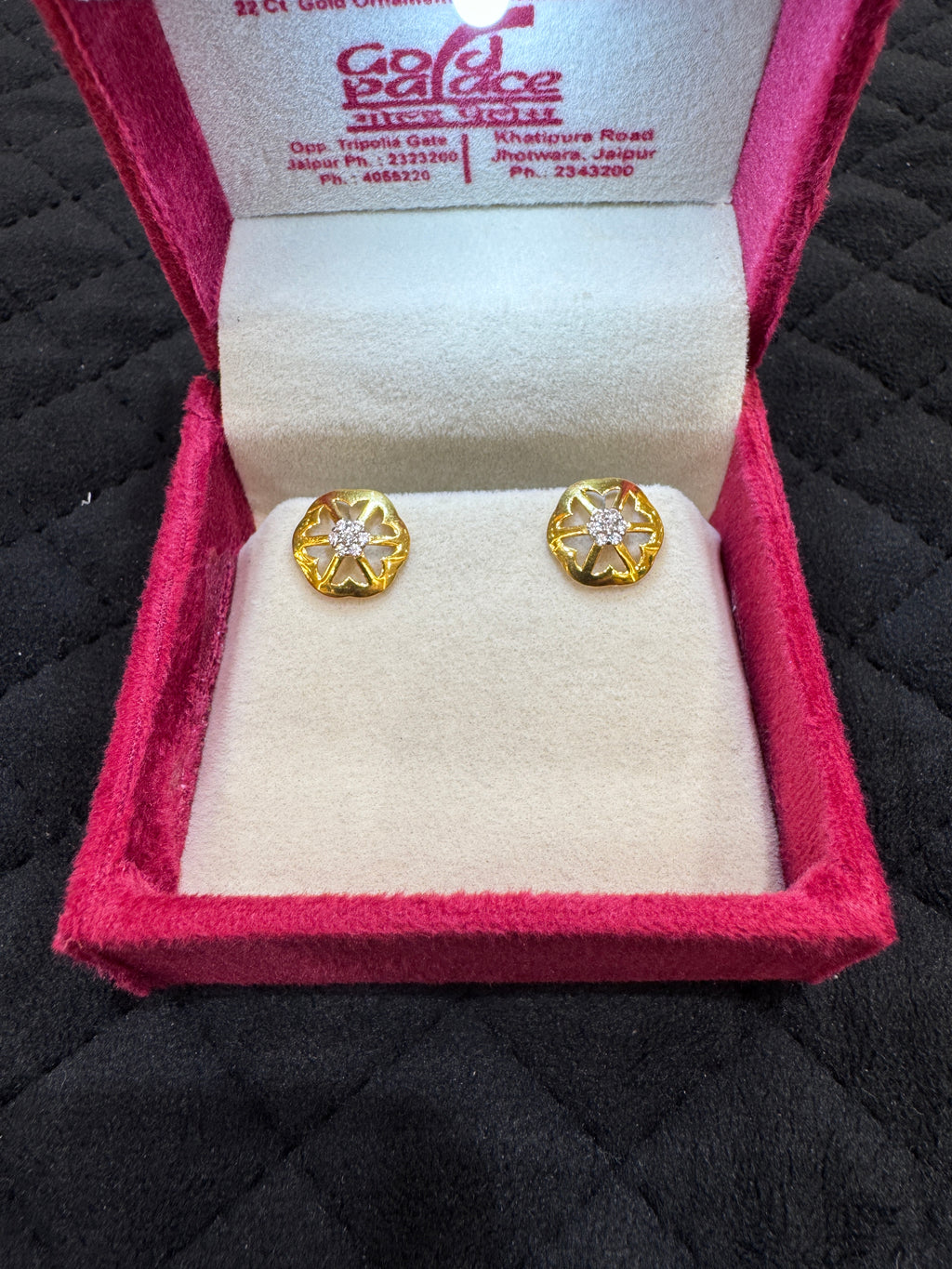 22KT Gold Cubic Zirconia Stud Earrings with High-Polish Sparkle | Modern Minimalist Style