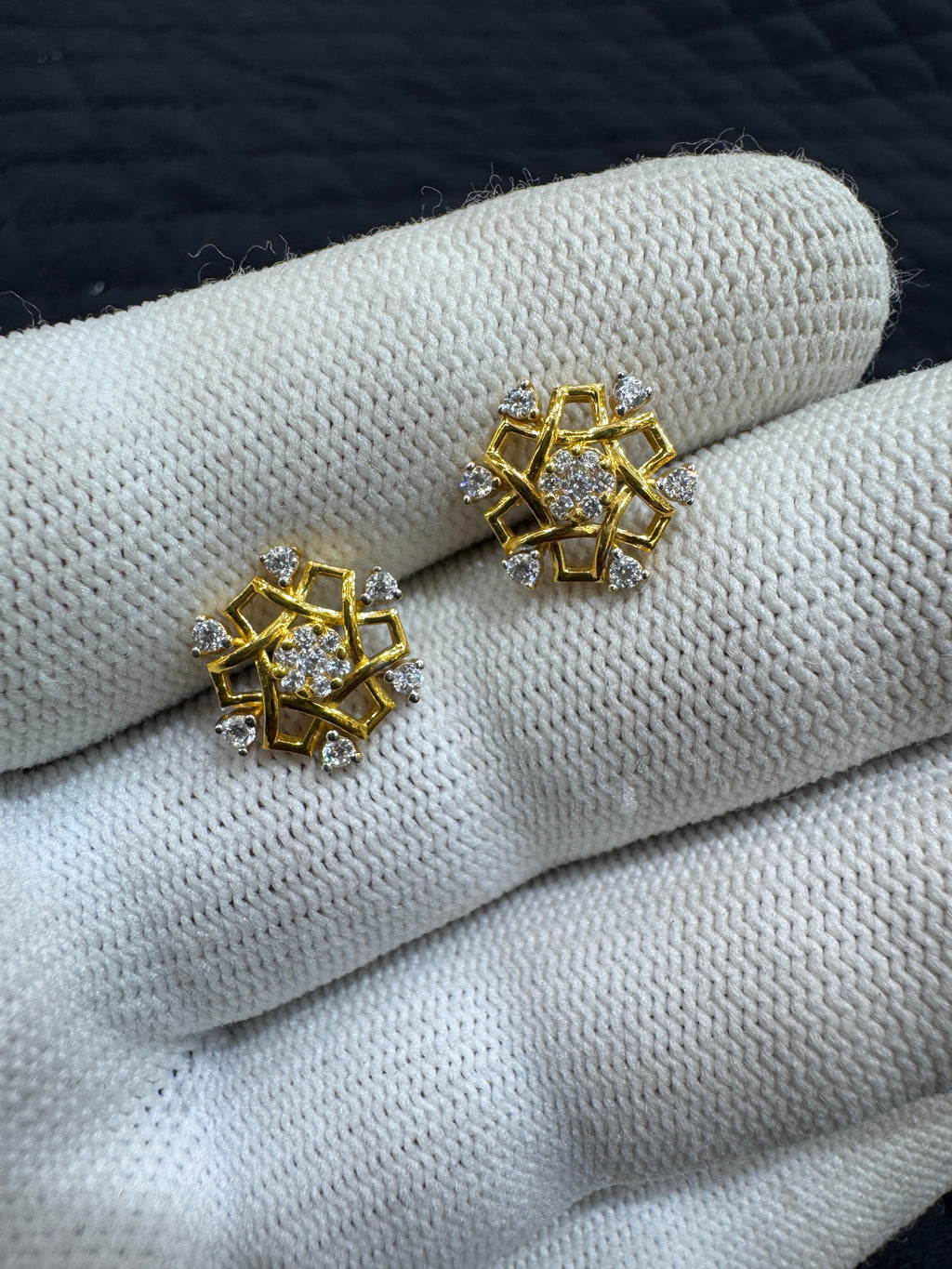 22KT Gold Cubic Zirconia Stud Earrings with Fine Brilliance | Chic Minimalist Jewelry