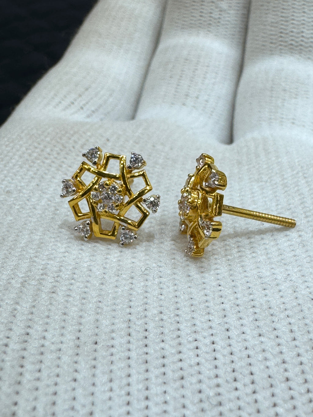 22KT Gold Cubic Zirconia Stud Earrings with Fine Brilliance | Chic Minimalist Jewelry