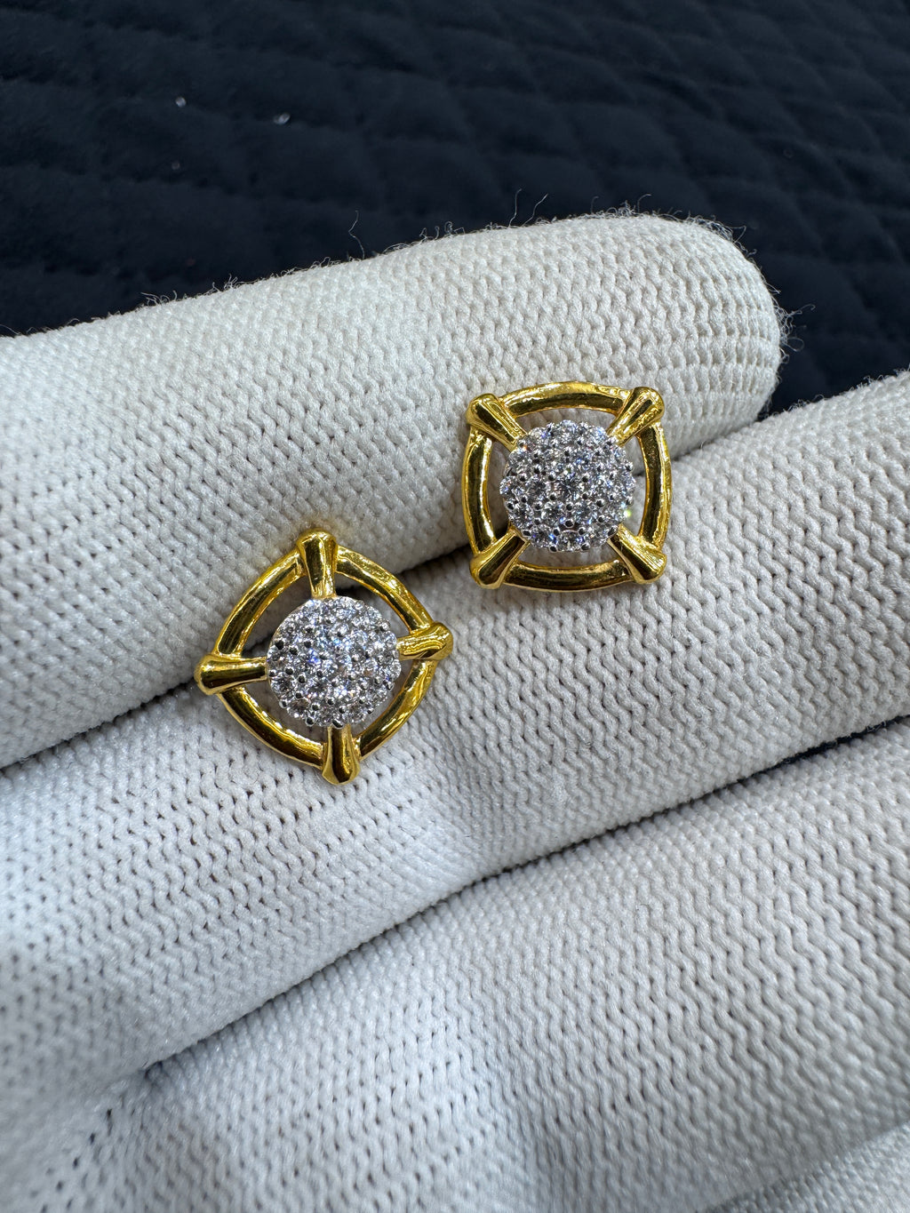 22KT Gold Cubic Zirconia Crystal Stud Earrings with Stunning Luster | Chic Minimalist Style