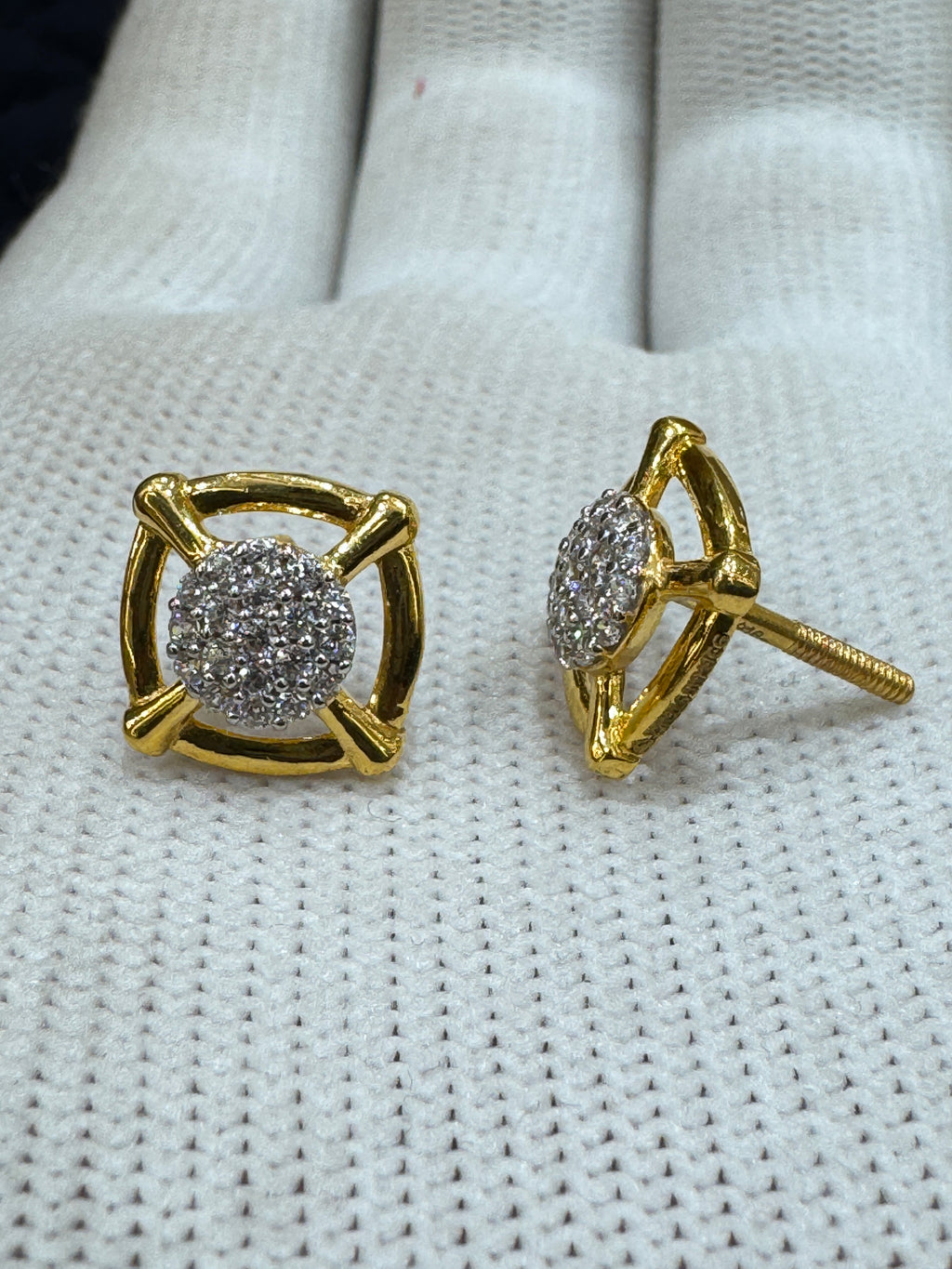 22KT Gold Cubic Zirconia Crystal Stud Earrings with Stunning Luster | Chic Minimalist Style