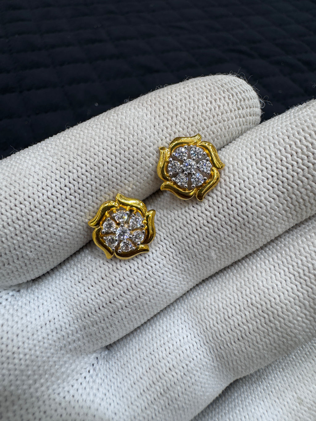 22KT Hallmark Gold Rhodium-Finished Round Brilliant Cubic Zirconia Stud Earrings