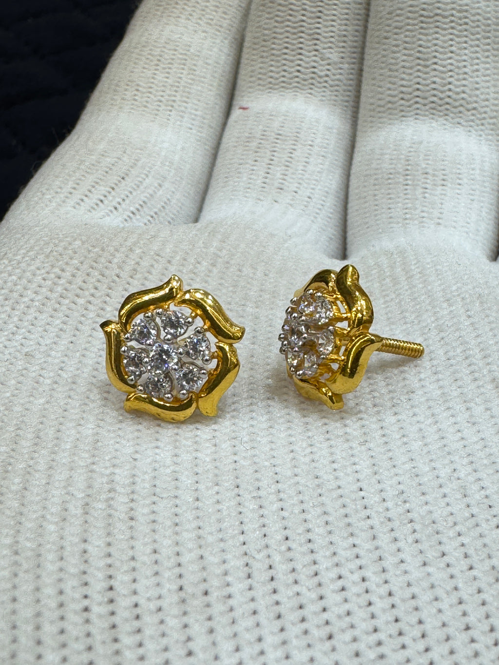 22KT Hallmark Gold Rhodium-Finished Round Brilliant Cubic Zirconia Stud Earrings