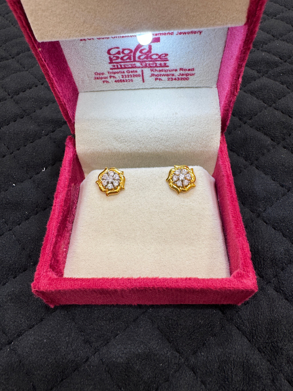 22KT Hallmark Gold Rhodium-Finished Round Brilliant Cubic Zirconia Stud Earrings