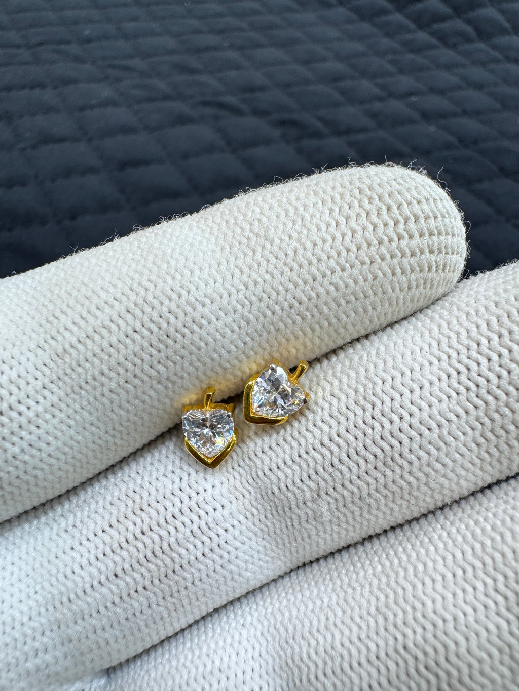 22KT Hallmark Gold Cubic Zirconia Round Brilliant Studs with Sleek Rhodium Detailing