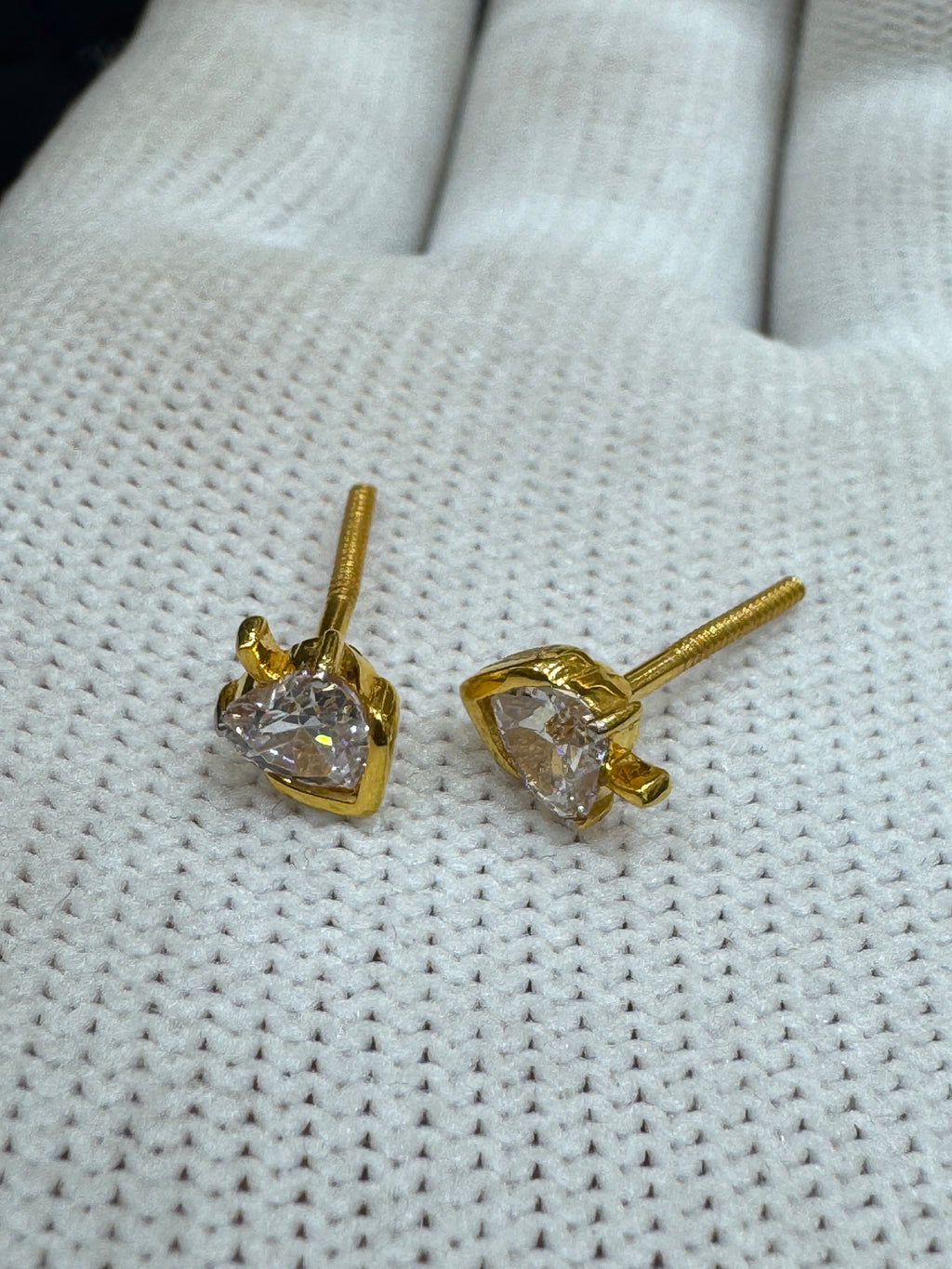 22KT Hallmark Gold Cubic Zirconia Round Brilliant Studs with Sleek Rhodium Detailing