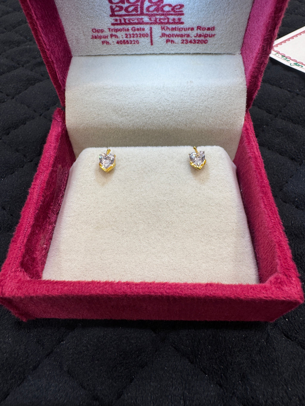 22KT Hallmark Gold Cubic Zirconia Round Brilliant Studs with Sleek Rhodium Detailing
