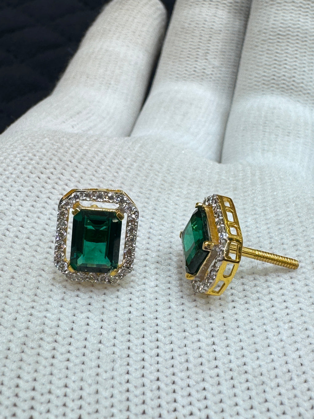 22KT Hallmark Gold Rhodium Shine Round Brilliant Cubic Zirconia Stud Earrings Gift for Her