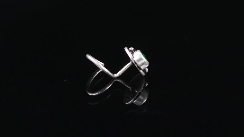 925 Sterling Silver Tear Drop CZ Nose Ring | Oxidised Turkish Finish