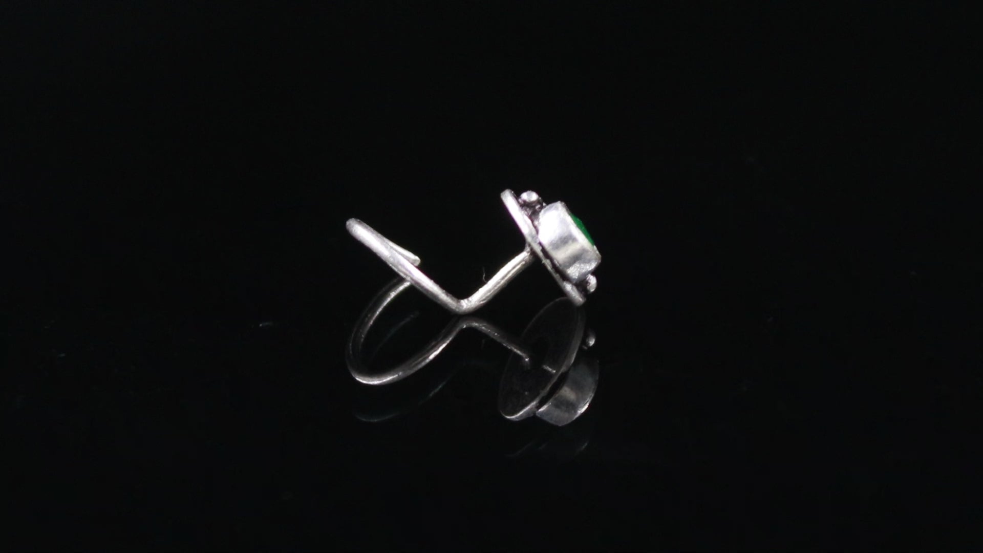 925 Sterling Silver Tear Drop CZ Nose Ring | Oxidised Turkish Finish