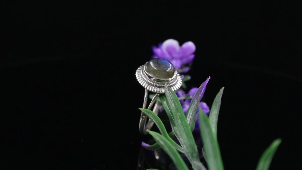 925 Sterling Silver Labradorite Ring – Oval Gemstone Handmade Jewelry Oxidised Boho Jewellery