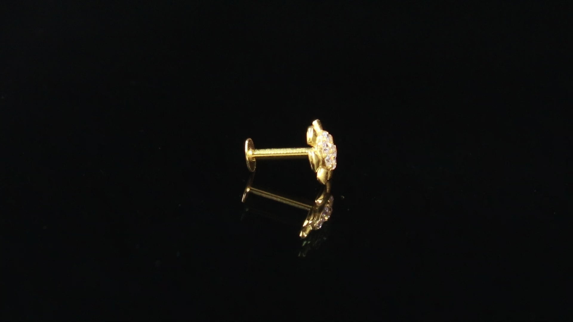 18KT Gold CZ Nose Stud – Round Brilliant Diamond Look Premium Nose Ring