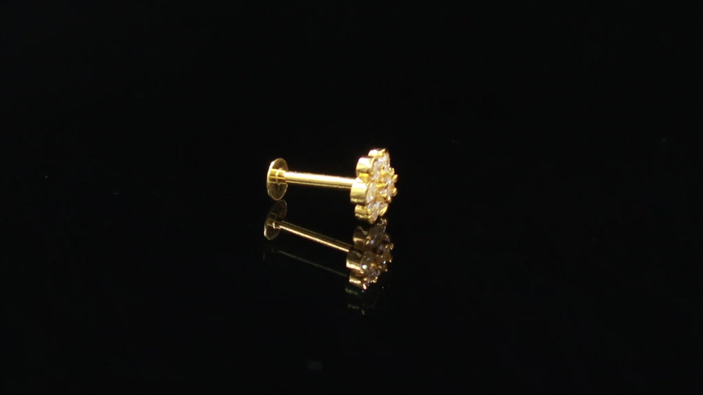 18KT Gold Nose Ring with Round Brilliant CZ – Traditional Indian Nose Stud