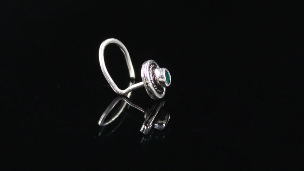 Oxidised Turkish CZ Nose Pin – 925 Silver Nose Ring