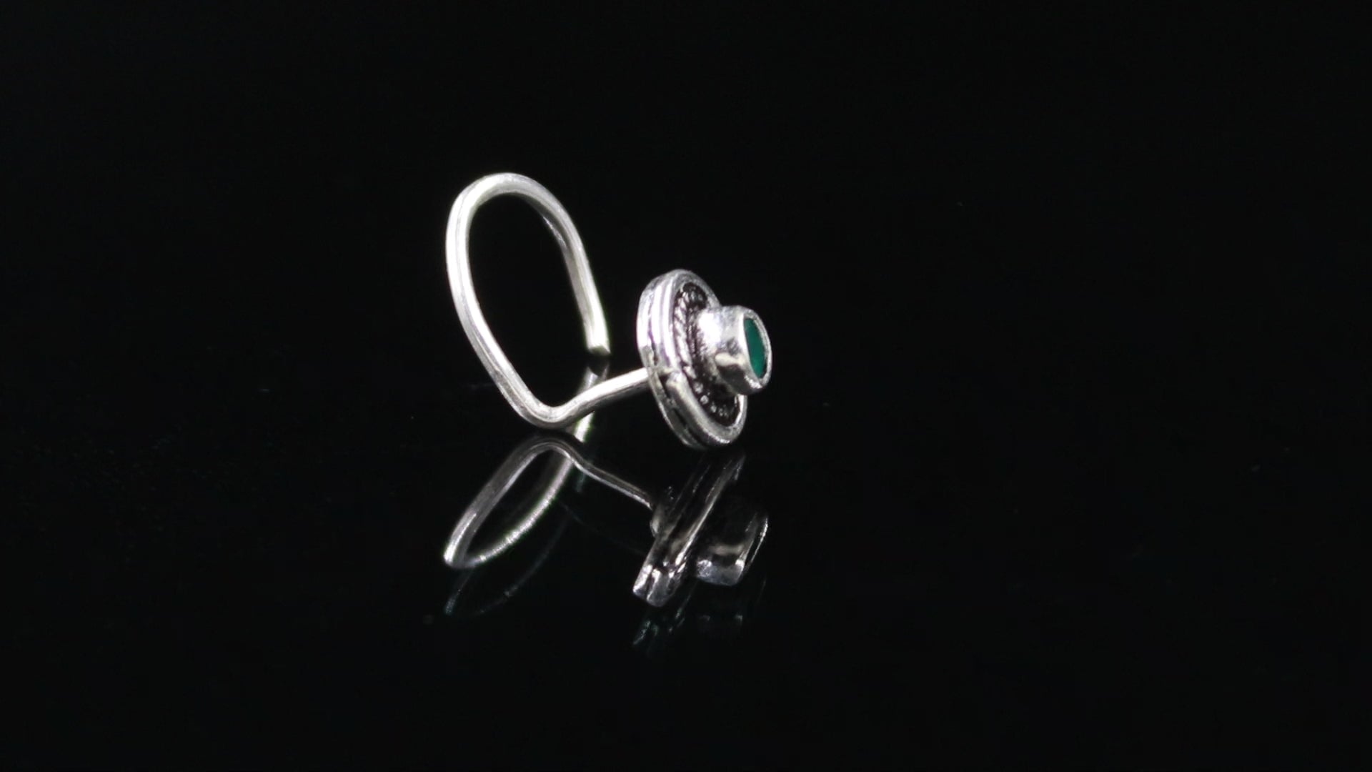 Oxidised Turkish CZ Nose Pin – 925 Silver Nose Ring
