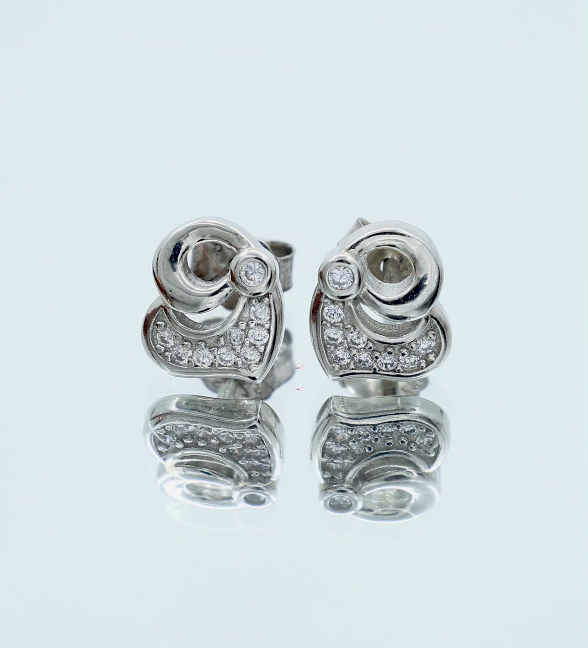925 Sterling Silver Heart Stud Earrings | Cubic Zirconia Round Cut Studs