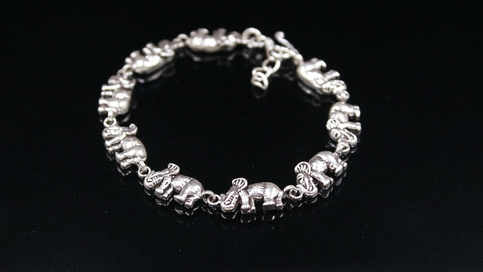 Sterling Silver Elephant Bracelet Oxidized Thick Long Heavy Chain Bracelet