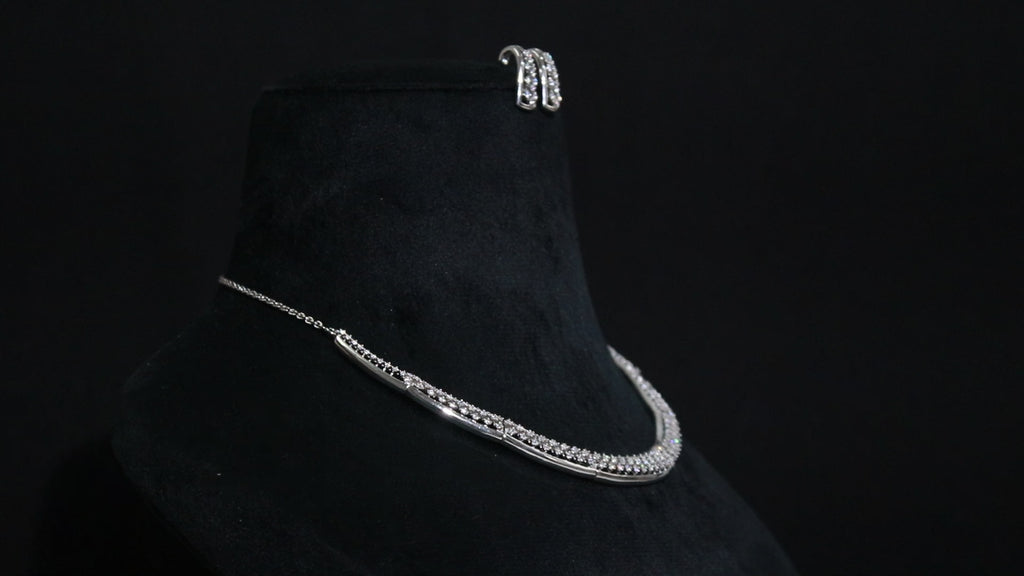 925 Sterling Silver CZ Necklace with Matching Earrings – Round Brilliant Cut
