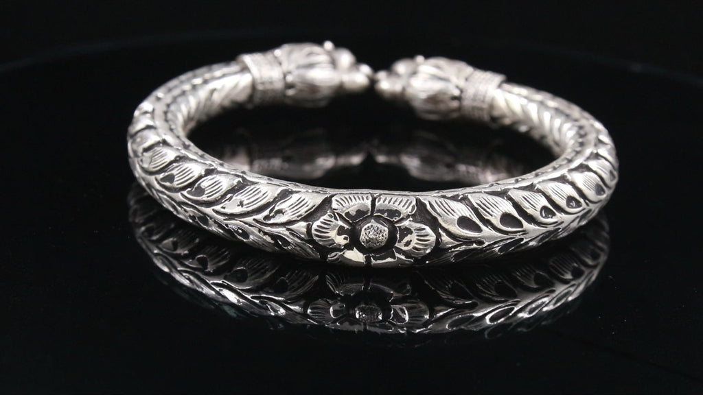 Traditional Design 925 Sterling Silver Finish Engraved Cuff Bangle