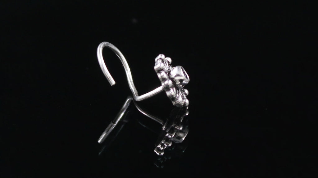 Round Cubic Zirconia Nose Pin in 925 Sterling Silver – Oxidised Turkish Finish Brilliant CZ Nose Stud