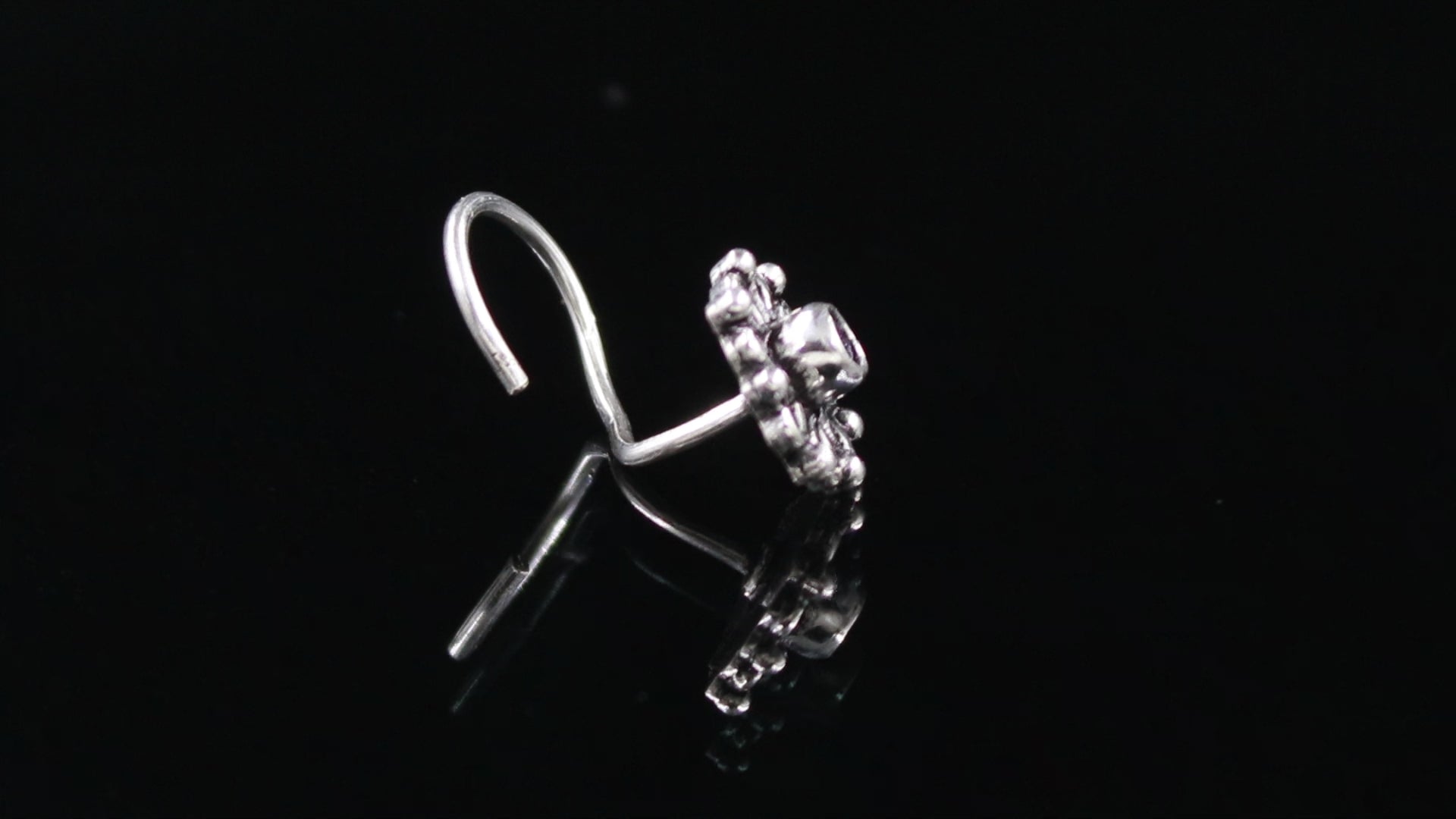 Round Cubic Zirconia Nose Pin in 925 Sterling Silver – Oxidised Turkish Finish Brilliant CZ Nose Stud