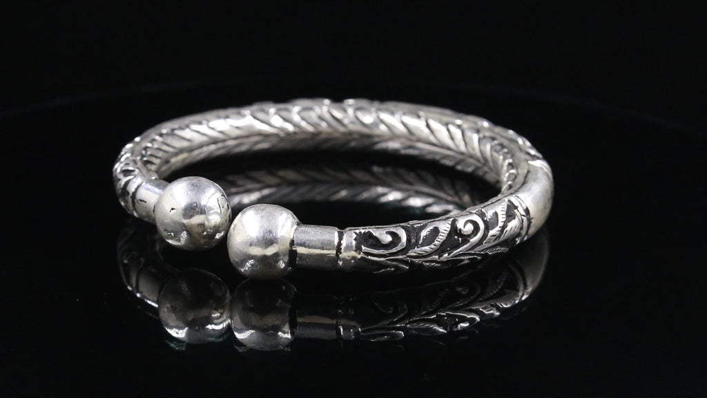Handmade Engraved Sterling Silver Bangle Indian Tribal Jewelry Men Bangle