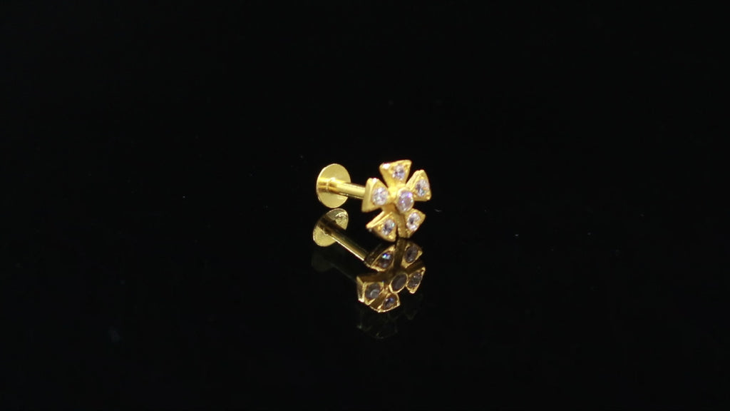 18KT Gold Nose Ring with Round Brilliant CZ Elegant Minimal Design