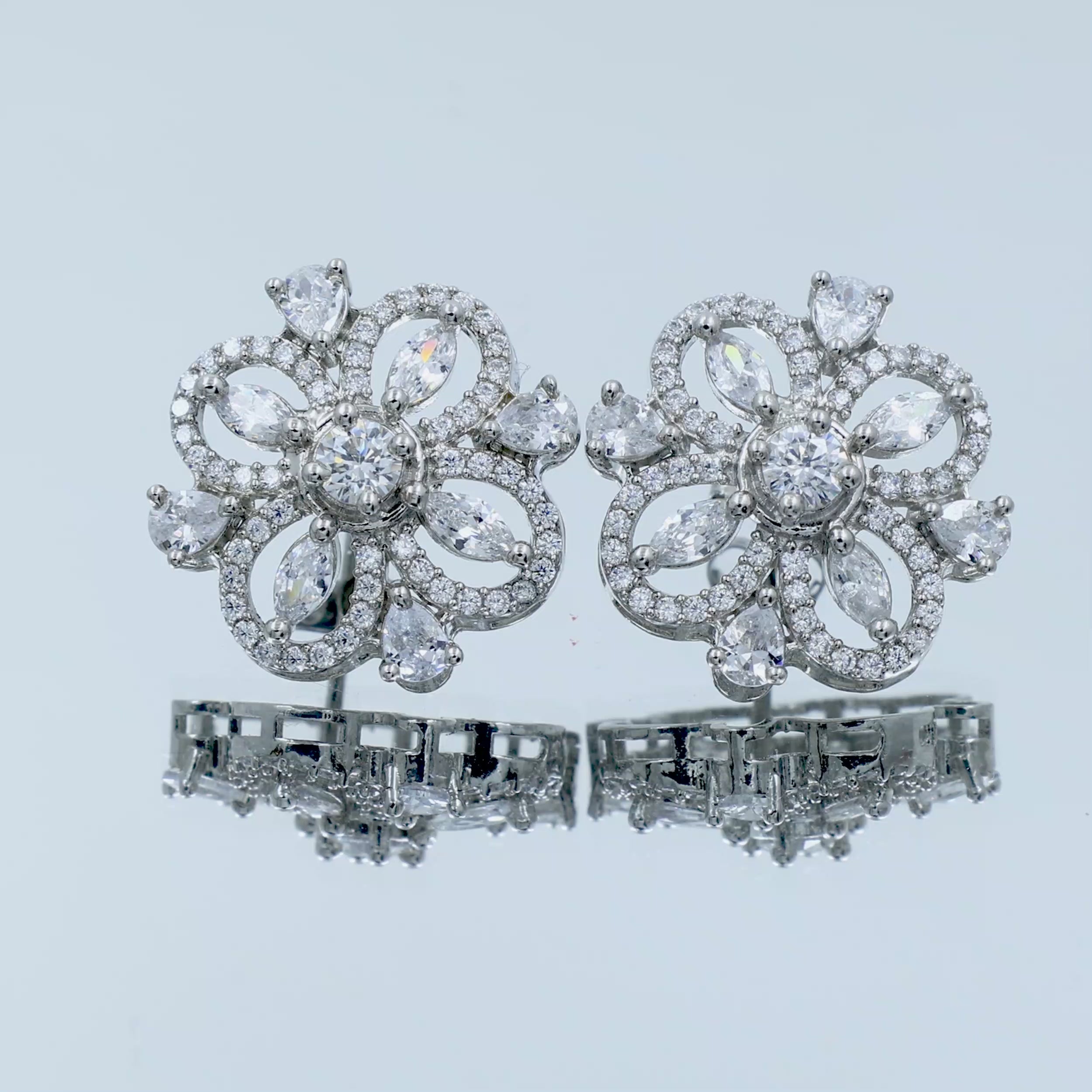 Elegant 925 Sterling Silver Cubic Zirconia Round Stud Earrings