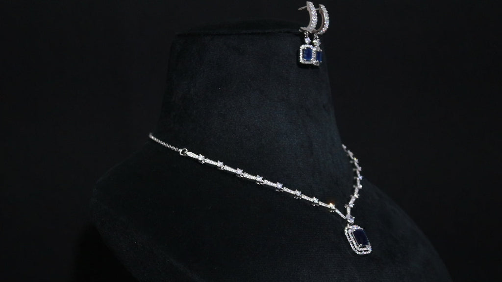 925 Sterling Silver CZ Stone Necklace & Earring Set with Rhodium Finish Minimalist Jewellery