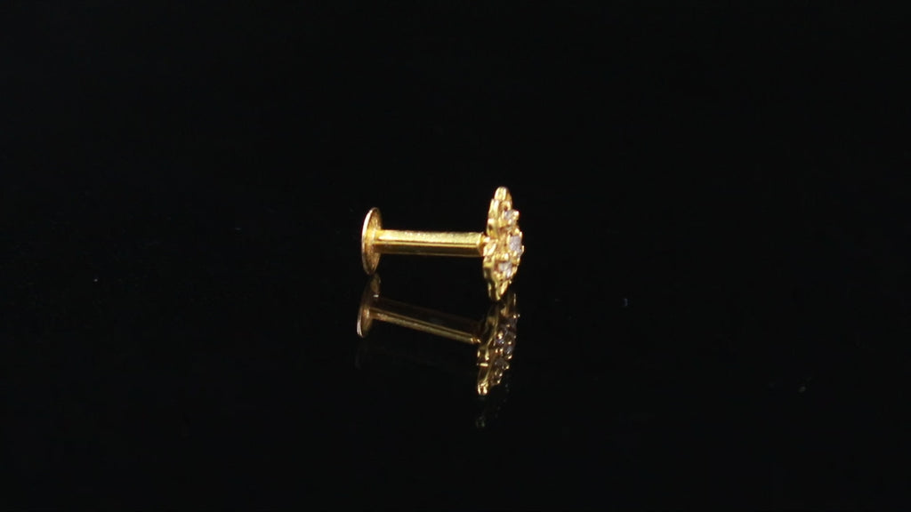 18KT Gold Nose Stud, Round Brilliant Cubic Zirconia – Classic Nose Pin Design