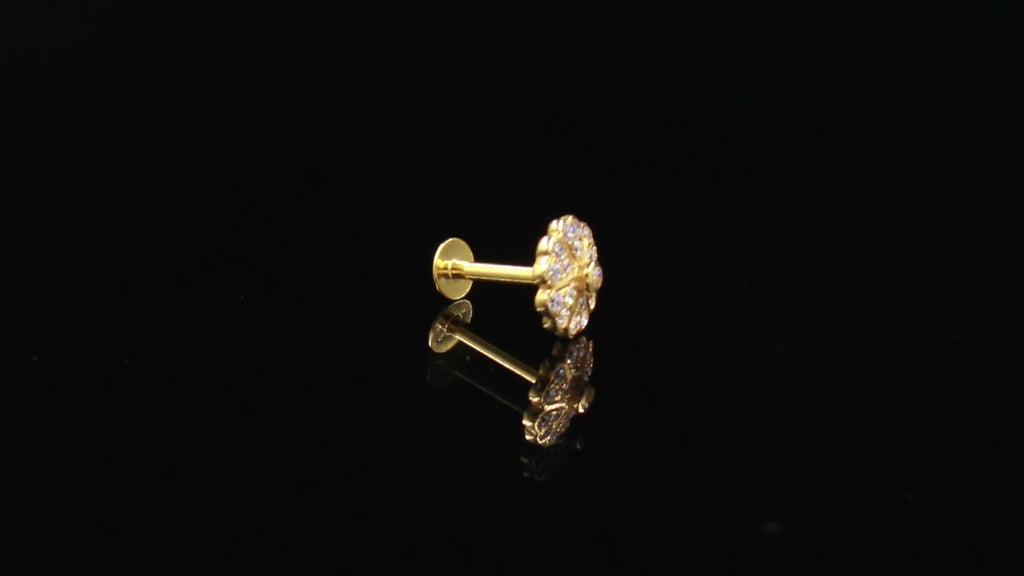 Premium 18K Gold Nose Stud Round Brilliant CZ Diamond Look  Nose Ring